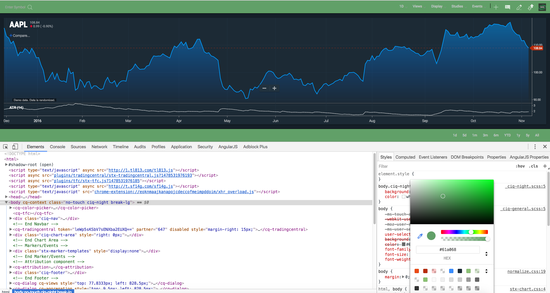 SCREENSHOT OF CHANGING A CSS PROPERTY, AND THE RESULT